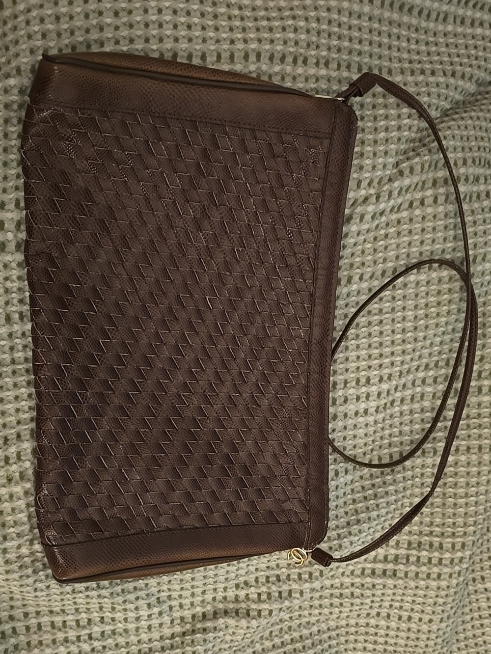 Vintage 1980s, Woven Leather, Crossbody and Neutral / Chocolate Brown